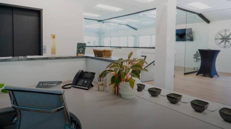 A modern office space with stylish decor.