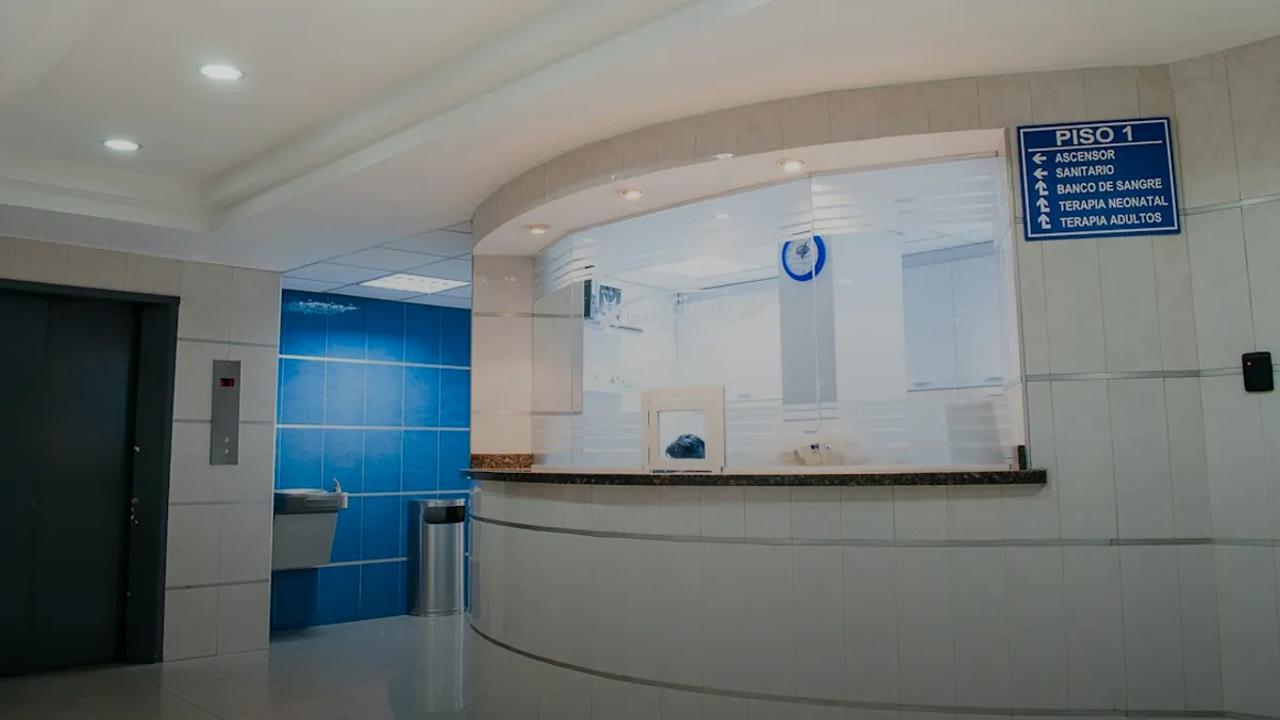 hospital lobby reception with signage