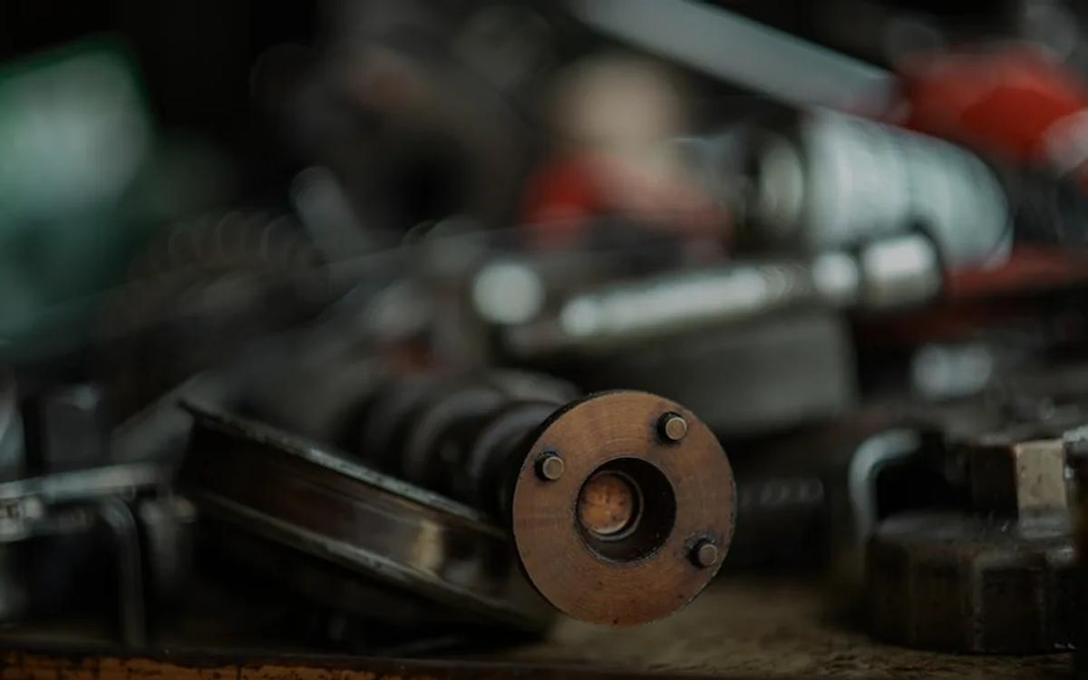 a close up of a metal object on a table