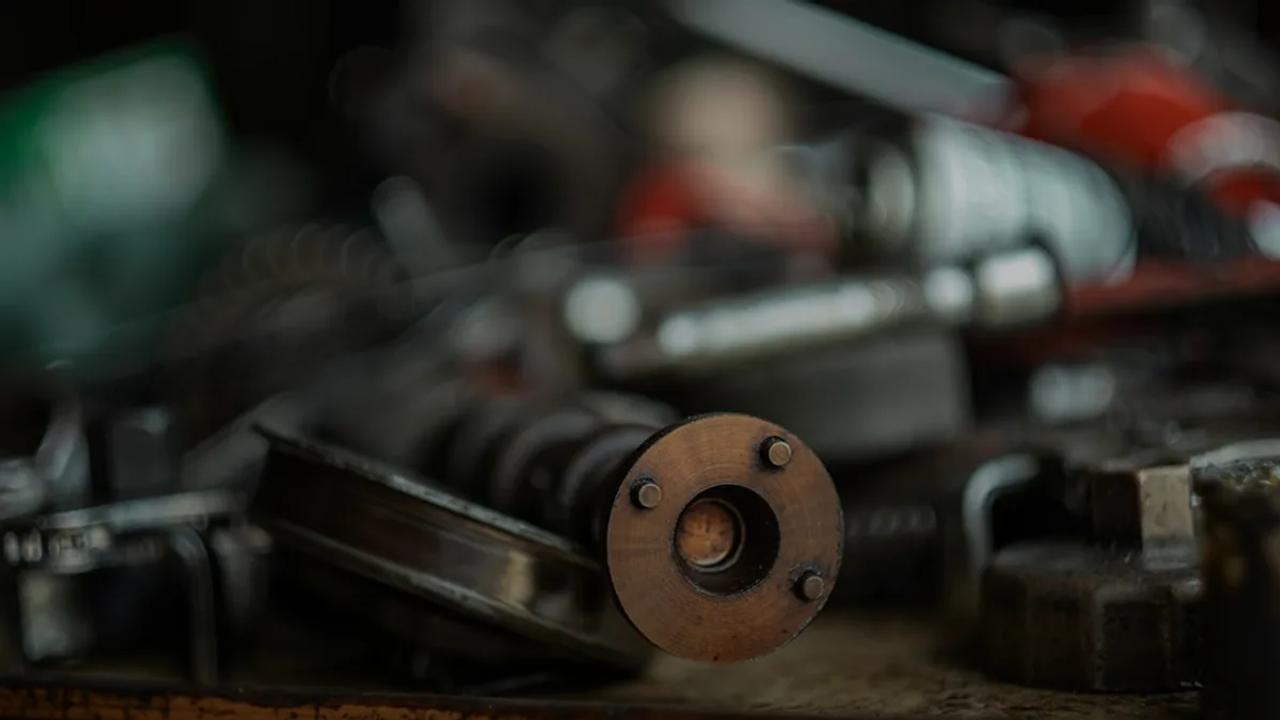 a close up of a metal object on a table